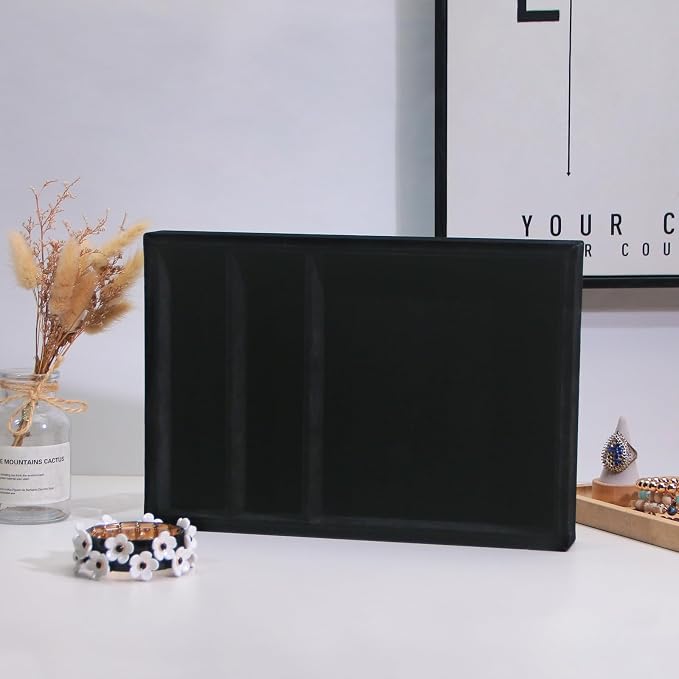 Bedside Organizer Tray, Desktop Storage Tray for Jewelry, Sunglass, Phone, Watch, Perfume,Lipstick, Nightstand Desk-top Catchall, Multi-use Holder for Desk Drawer (Black 3Grid)