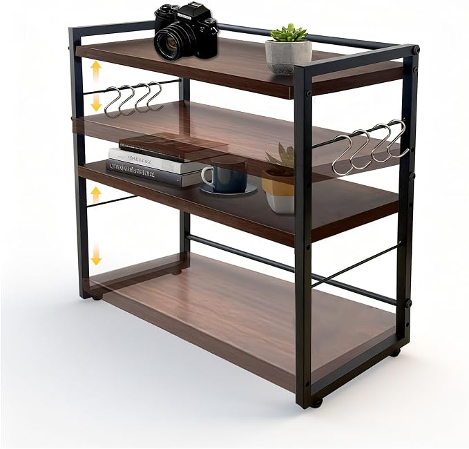 Desktop Shelf Organizer，Desk Shelf for Top of Desk， 2 Tier Adjustable Small Bookshelf ，Wood Desk Organizer Storage Rack and Freestanding Display Shelf for Office, Dormitory, Home (black, 16.9in)