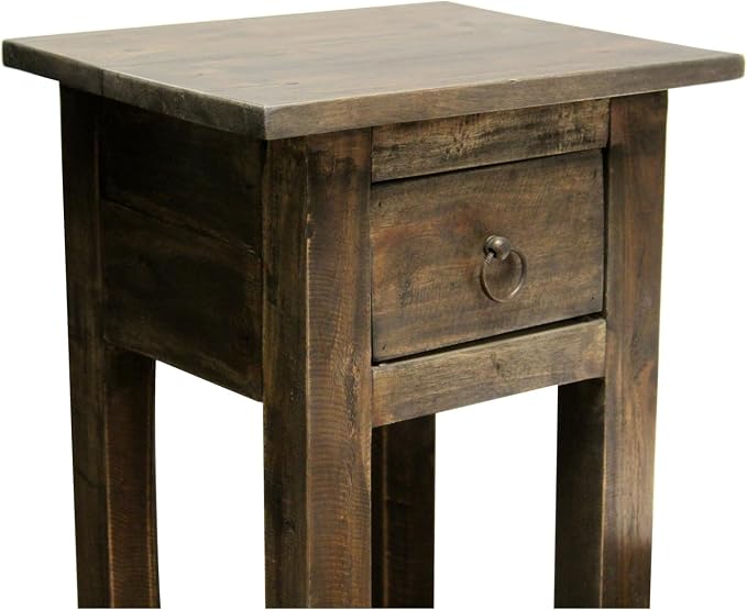 HomeStock Two-Tier Side Table with Drawer - Fully Assembled Narrow End Table raftwood Brown