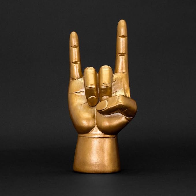 Luckies Headphone Stand - Headphone Holder - Rock On Hand - Headset Stand - Mens Jewellery Holder - Mens Desk Accessories - Controller Holders - Guitar Accessories - Desk Tidy - Dad Rock Gifts - Gold