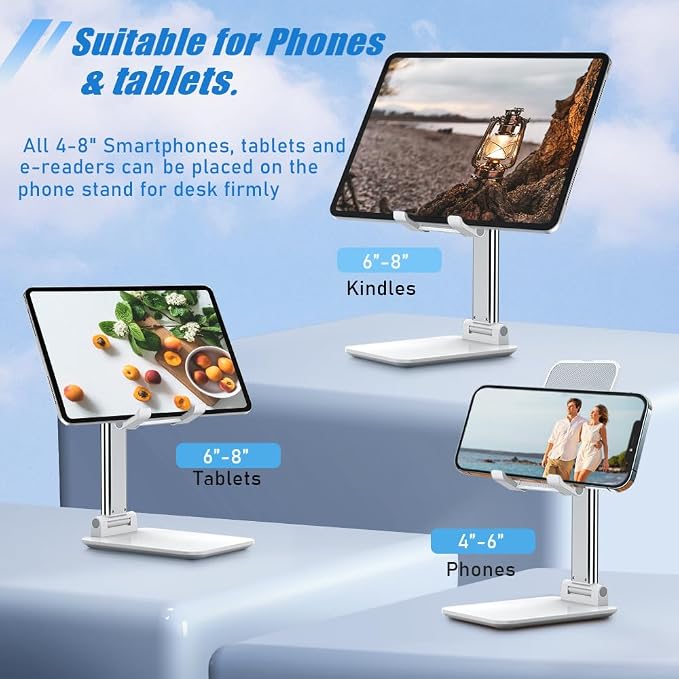 Phone Stand for Desk, Cell Phone Holder Cute Smart Cellphone Stand Foldable Stands Compatible with Under 8" Devices, Office Accessories, White-Green