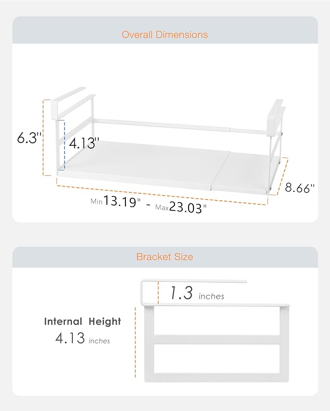 Under Shelf Storage Basket, 2-Pack Under Cabinet Shelf Organizer | Expandable Hanging Basket Holds 35 lbs Add-On Kitchen Pantry Cupboard Counter Laundry 13.19-23.03" W x 8.66" D x 4.13" H