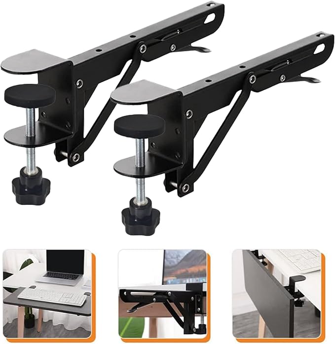 Table for Plate Folding Computer Extension Desk Iron Holder Support Spacer Foldable Bracket Extender Keyboard Rack Folding Shelf Brackets with 2 Inch Desk Clamp, Countertop Extension Fold Down
