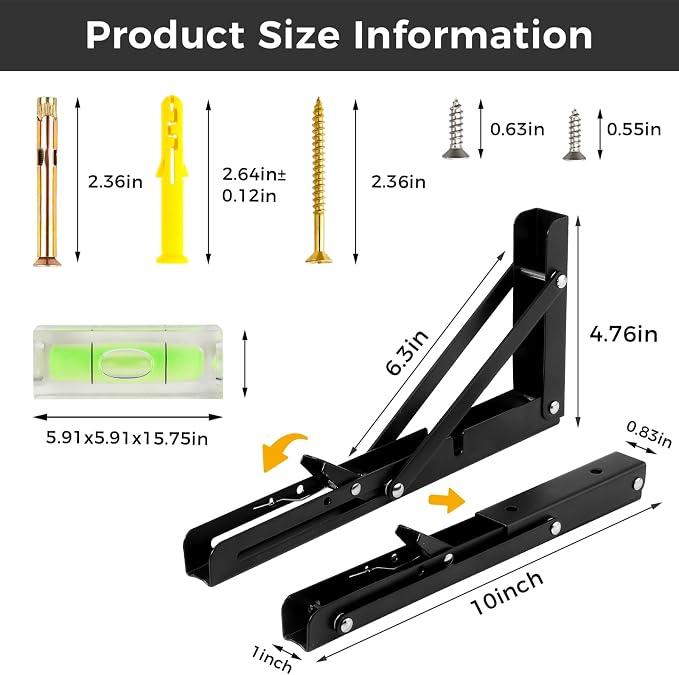 Dntorx 10 Inch Folding Shelf Brackets, 2 Pcs Heavy Duty Metal Collapsible Shelf Bracket Wall Mounted Brackets for Fold Down Table Wall Mounted Brackets for Shelves Space Saving