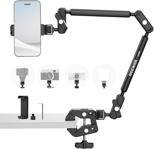 NEEWER Basics Magic Arm Table Stand, 55 cm Microphone Arm Overhead Mobile Phone Holder Desk with 1/4" 3/8" Threads for ARRI, for DSLR Action Cam Webcam Mic LED Light for Video Reinforcement, UA061