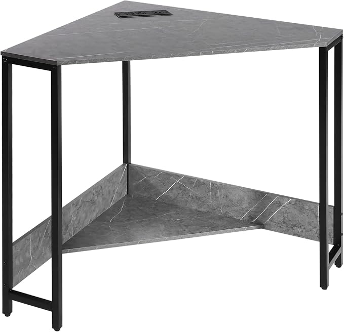 Corner Computer Desk, 26.77 Inch Triangle Small Space Desk with Outlets and Power Cord, Modern Writing Workstation, Corner Storage Table for Office, Home, Design Studio, Study Room (Gray)