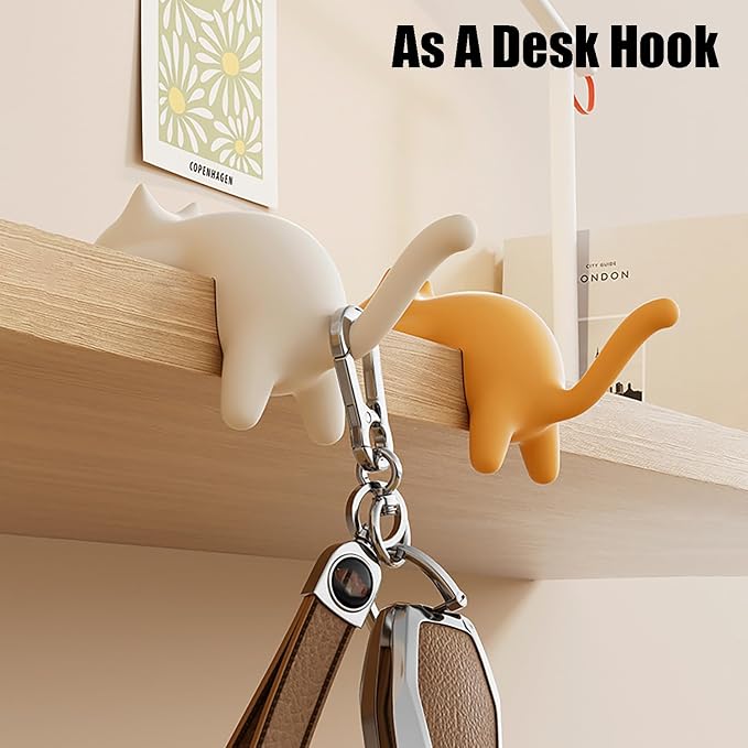 Cute Cat Tail Hook for Computer Screen,Computer Monitor Decor,Tight Spaces, Hang Keys, Desk Art Hook，Accessories in Easy Reach (Black)