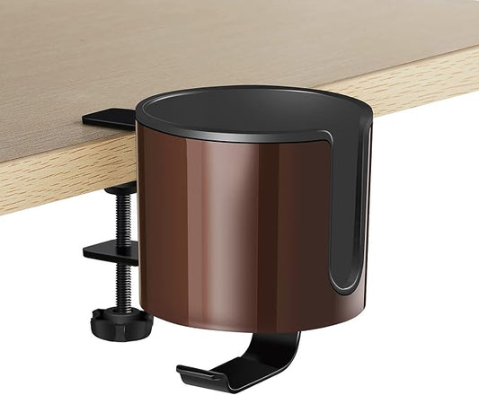 GUNKING Luxury 2-in-1 Anti-Spill Cup Holder with Under Desk Headphone Hanger (Coffee Brown)
