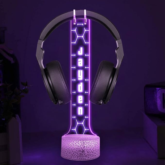 Personalized RGB LED Headphone Holder, Custom Gaming Headset Gift for Boyfriend Girlfiend, Valentine Gift for Gamer, Game Room Decoration, Custom Gamer Gifts