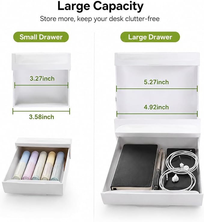 YOOUSOO 2 Pack Under Desk Storage Drawer Organizer, Hidden Slide Out Drawer Attachment, with Self - Adhesive Feature for Desktop and Table Organization, Hidden Under Desk