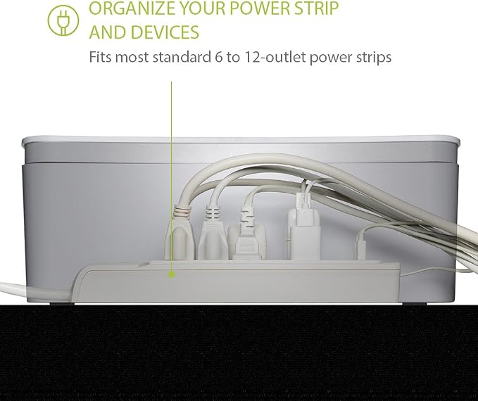 UT Wire in-Box Extra Large Cable Organizing Management Box for Under Desk Surge Protector Concealer White