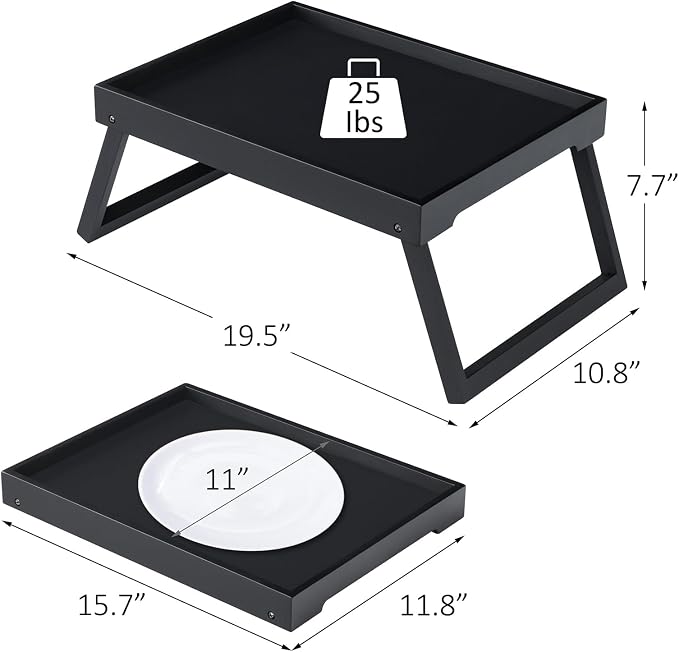 RRX Bamboo Bed Tray Table with Folding Legs, Breakfast Tray, 2 Pack (Black) | Bed Trays for Folding Table Eating, Kitchen Serving, Food, Sofa, Snacking or Working, Laptop Desk Dinner, Snack Tray