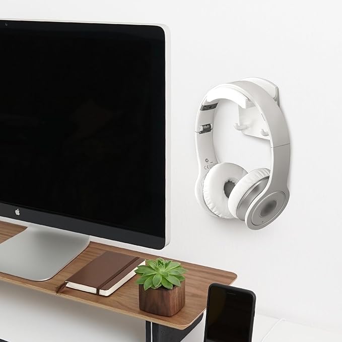 GEEKRIA Headphone Hook Holder, Wall Mount and Desk Mount 2-in-1, Universal Headset Hanger Compatible with Bose QC35 QC45, Sony, Beats, JBL, AKG, Sennheiser - Sticky Adhesive Installation