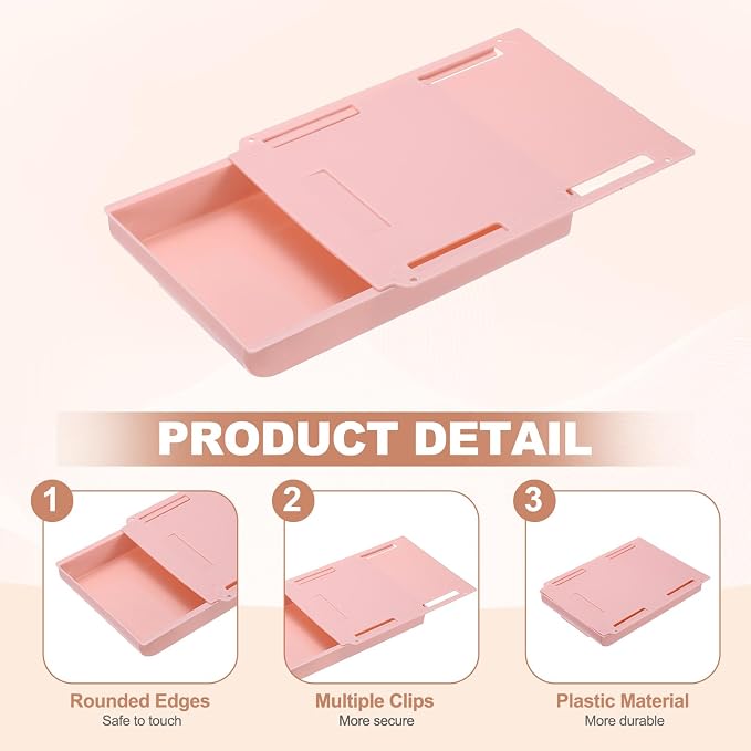PATIKIL 2 Pack Under Desk Drawer Slide Out, 8.66 x 6.1" Plastic Table Storage Drawers Slide Out Storage Box for Laptop Study Desks Dining Dressing Tables Wardrobes Cabinets, Pink