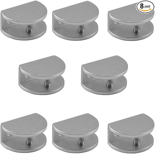 Lician Glass Shelf Clamp Holder Bracket for Kitchen, Bookshelf & Cupboard, Table, No Drill on Glass Floating Shelf Holder Clips, Fit for 0.2 to 0.3 Inch Thickness, 8Pcs Round