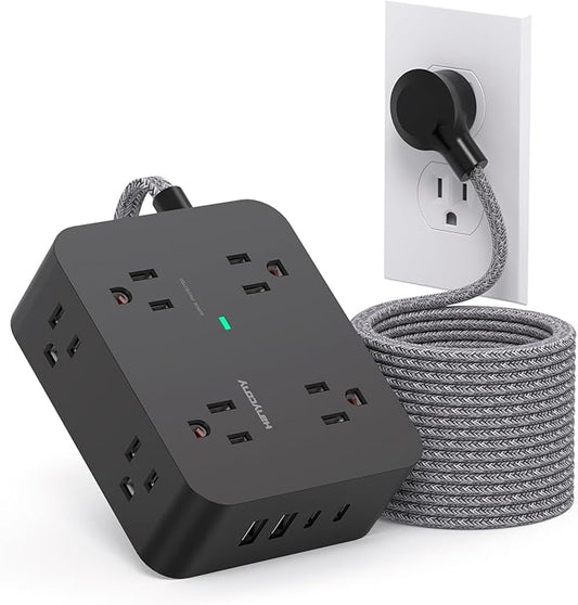 HANYCONY Extension Cord 25 Ft, Surge Protector Power Strip with 8 Outlets 4 USB Ports(2 USB C), Long Cord, Wall Mount, Desk USB Charging Station for Home Office College Dorm Room Essentials