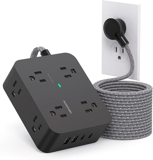 HANYCONY Extension Cord 20 Ft, Power Strip Surge Protector with 8 Outlets 4 USB Ports(2 USB C), Long Cord, Flat Plug, Wall Mount, Desk USB Charging Station for Home Office Essentials