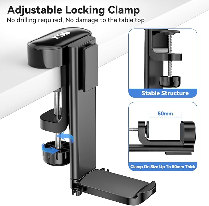 KDD 5 in 1 Desk Controller Holder - Rotating Headphone Hanger with Cup Holder - Clamp On Desk Organizer Holds Controller, Headphone, Cup, Mobile Phone and Pen(Black)