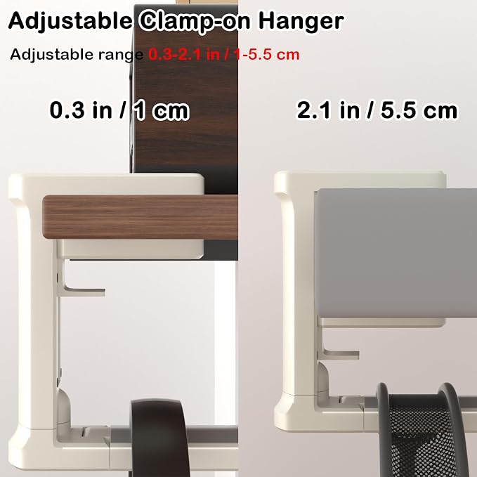 Headphone Hook - Adjustable Clamp-on Headphone Holder, Under Desk Gaming Headset Holder Mount Hook with Rotating Clamp (White)