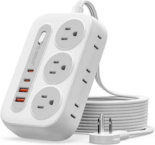 ORICO Surge Protector Power Strip, PD20W Multiple Outlets Extension Cord with 6 AC Outlets and 4 USB Charging Ports (2 USB-C), Flat Plug, 10Ft Mountable Outlet Extender for Office/Dorm ETL Listed- OG