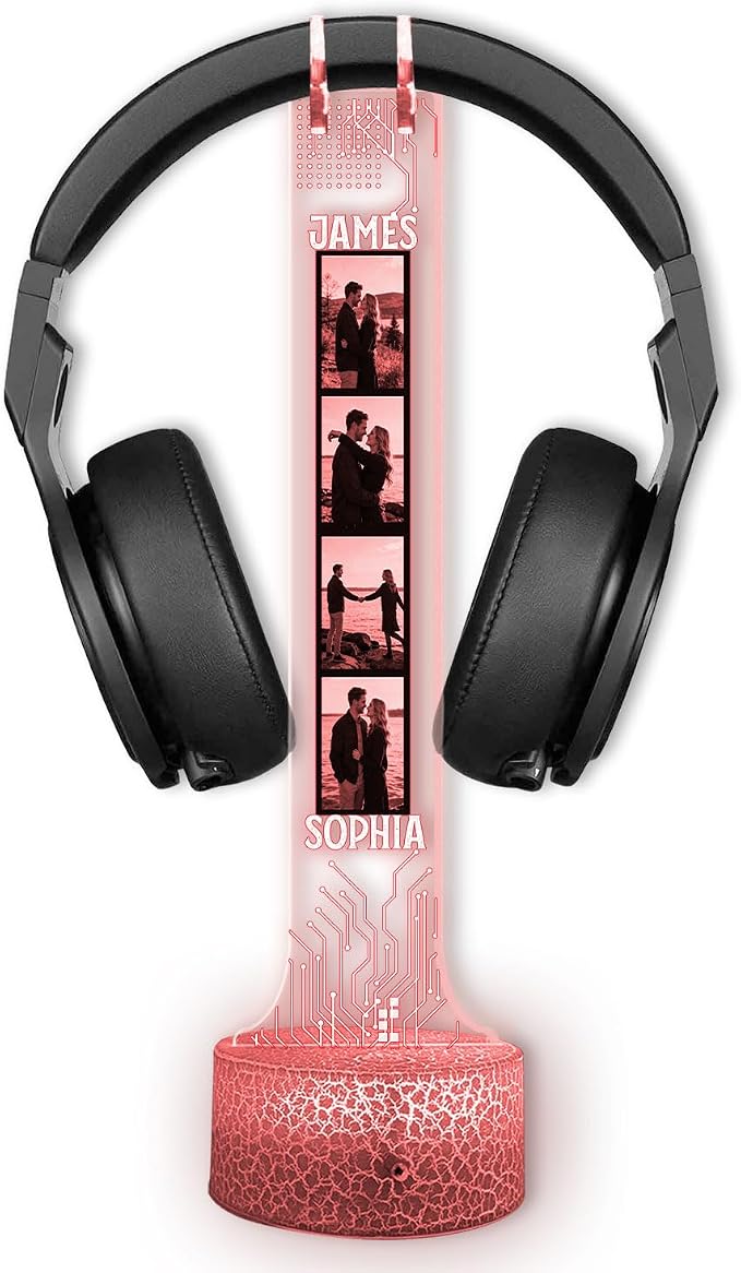 Personalized Headphone Led Night Light, Custom Photo RGB Light Headset Holder, Gift for Couple, Boyfriend Gifts, Headphone Display with Photos, Gamers Room Decor, Valentines Day Gifts