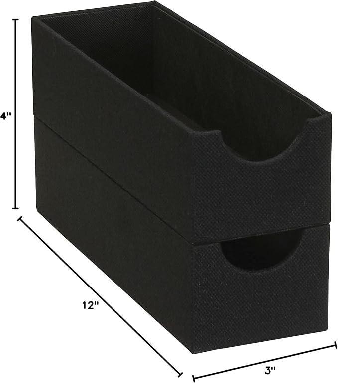 Household Essentials Hard‑Sided Narrow Drawer Organizer Tray, Black, Set of 2
