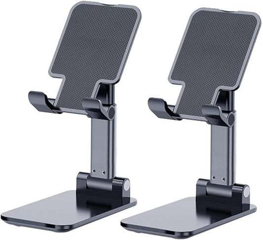 Phone Stand for Desk, Cell Phone Holder Cute Smart Cellphone Stand Foldable Stands Compatible with Under 8" Devices, Office Accessories, Deep Black