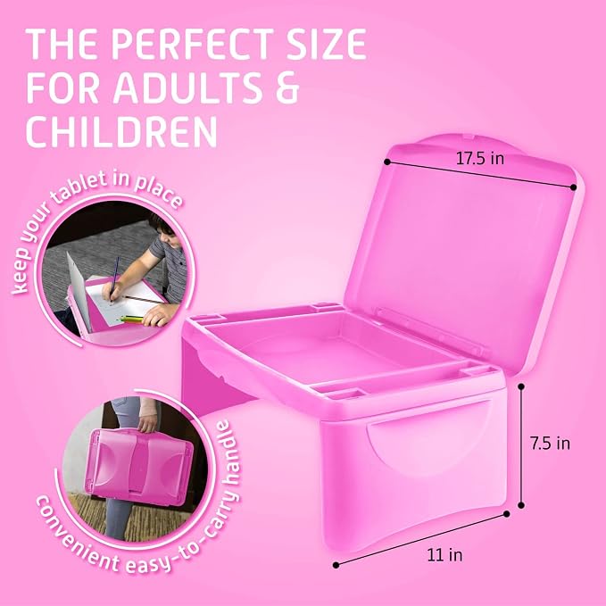 MAVOCRAFT Foldable Kids Lap Tray with Storage - Portable Lap Desk Kids & Adults - Kids Lap Desk for Breakfast in Bed, Serving Tray, Car Desk & Gaming (Pink)