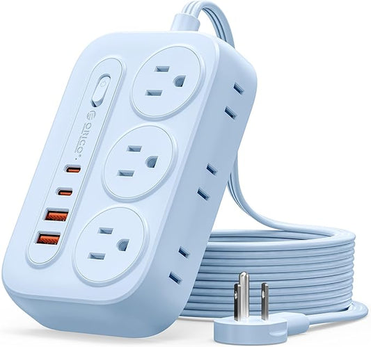 ORICO Surge Protector Power Strip, PD20W Multiple Outlets Extension Cord with 6 AC Outlets and 4 USB Charging Ports (2 USB-C), Flat Plug, 10Ft Mountable Outlet Extender for Office/Dorm ETL Listed- OG