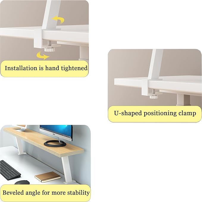 24x7.8 in Clamp on Desk Shelf, Adjustable Floating Desks Shelf Space Saving Desktop Extender Storage Organizer for Office, Dorm, Home Desk Organization, White