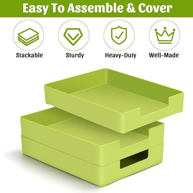 Letter-Size Tray Desk Letter Tray Paper Tray, Sturdy Heavy-Duty Plastic Printer Paper Tray, Single-Tier Stackable File Storage Organizer for Office Home (Green)