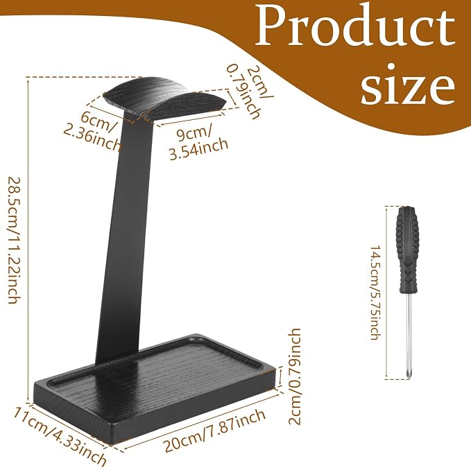 Walnut Headphone Stand, Wooden Headset Stand for Desk, Wood Gaming Headphone Holder with Storage Base Present for Men Brown or Black(Black)