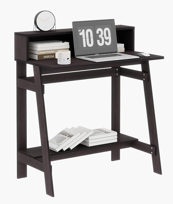 Small Desk with Storage, Corner Desk for Small Spaces, Computer Desk Study Desk with Shelf for Home Office Bedroom, Dark Walnut