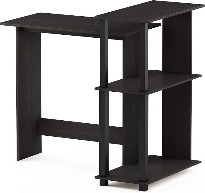 Furinno Abbott Desk, 38.1 Wide L-Shaped Gaming Desk with 3-Tier Bookshelf, Corner Computer Desk, Office Desk for Home Office, Bedroom, Dark Espresso