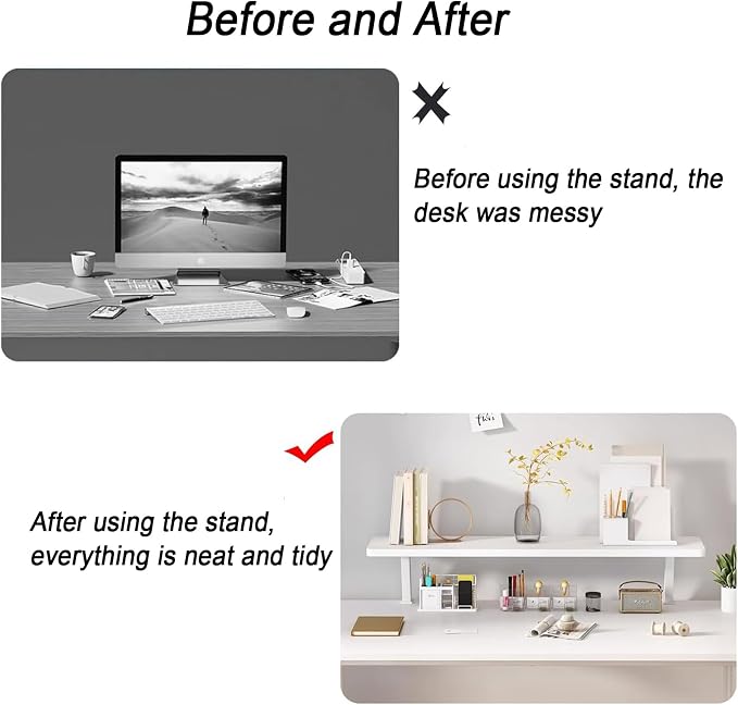 Clamp On Desk Organizer Shelf White, Above Desk Storage Extension Portable No Drill Required Bookcase Clamp Rack for Home Office Dorm Workstation and Study Space (White, 31.5x7.8 in)