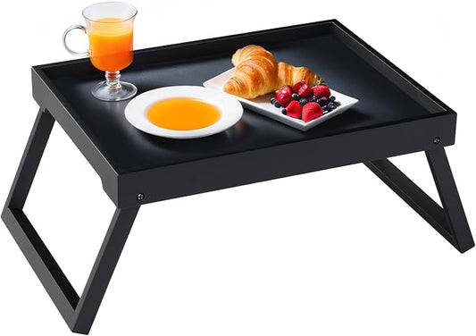 RRX Bed Tray Table with Folding Legs, Breakfast in Bed Tray (1, Black) | Bed Trays for Folding Table Eating, Kitchen Serving, Food, Sofa, Snacking or Working, Laptop Desk Dinner, Snack Tray
