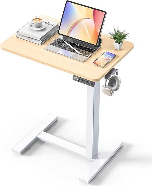 Overbed Bedside Table with Wheels, Electric Standing Desk Adjustable Height, Small Computer Desk for Home Office, Rolling Laptop Desk for Bed, Sofa, or Hospital Use (24"x16",Oak)
