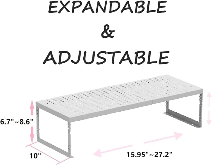 Stackable Expandable Metal Shelf Organizer - Adjustable Wire Storage Rack with Holes for Kitchen, Bathroom, Cabinet, Office - Space Saving, Durable & Sturdy Design（3PACKS/Large/White
