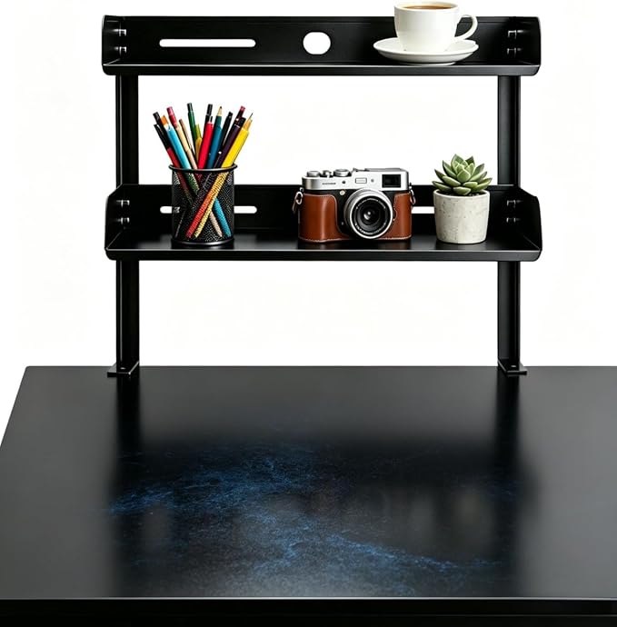 Yuxh Desk Clamp Shelf 15 Inch, Black | Space-saving, clip on or under shelf for panel tabletop, office, study room & gaming setup, easy drill-free assembly