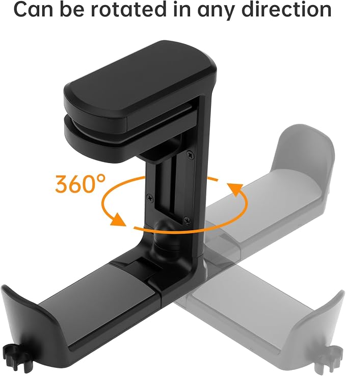 2pcs Under Desk Headphone Hanger Holder Utility Hook 360° Rotating Adjustable Clamp-on Earphone Hook Holder Mount Cable Clip Organizer Fit for PC Gaming Office Headset Hanger Gift (Black)