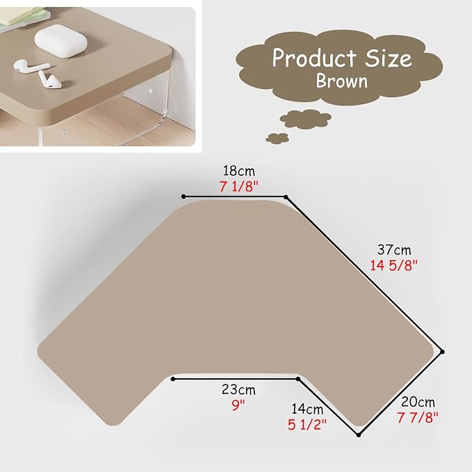 Corner Monitor Stand Clear Acrylic Leg ＆ Wood Corner Screen Stand, L-Shape Desk Triangle Riser for Monitor/Laptop/Computer, Corner Organizer with Drawer (Color : Brown)