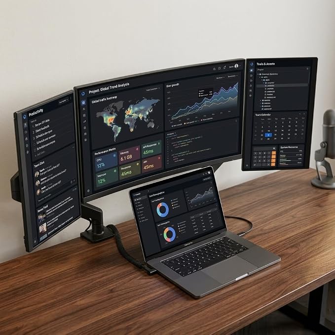 1Pcs Magnetic Side Arm Portable Monitor Mount, Adjustable Full Metal VESA Extension Arms for Triple Screen Setup, Portable Monitor Holder Side Arm Bracket for 10"-18" Tablets and External Displays