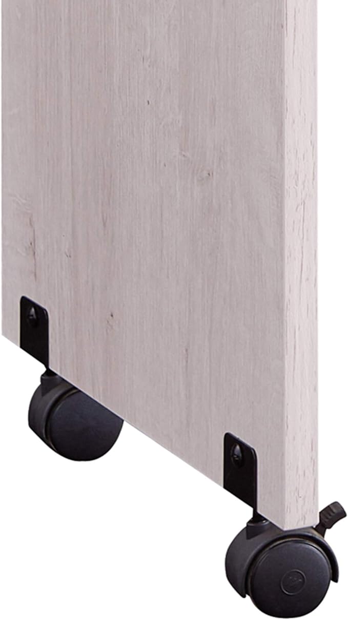 Benjara Rectangular Wooden Desk Return with Casters and Grain Details- White Oak