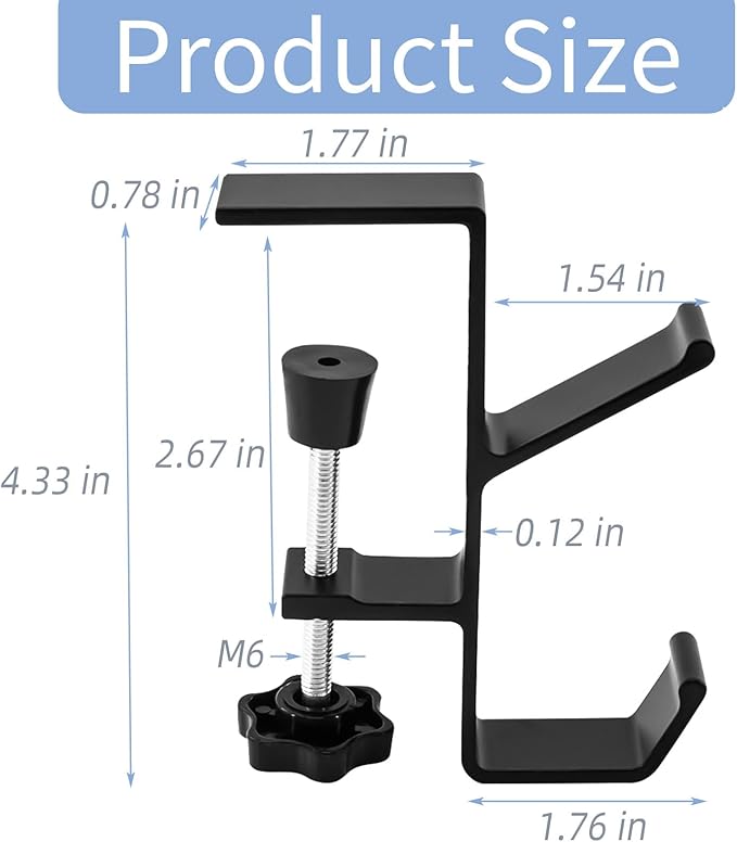 Desk Mount Bag Holder Hook Clamp-On Backpack Hanger Portable Desk Mount Headphones Holder Reduce Desk Clutter for Table Desk, Under Counter (Black, 2Pcs)