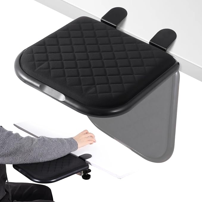 Ergonomic Arm Rest for Desk, 90° Folding Armrest Extension with Soft Memory Foam Pad, No-Drill Clamp Installation, Adjustable Elbow Support Computer Desk Extender for Home, Office