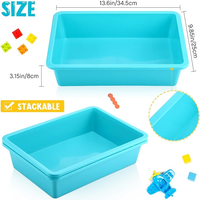 Hoteam 10 Pcs Flat Storage Organizer Tray Bin Paper Tray for Classroom Plastic Stackable File Organizer for School Office Teacher Book Organization(Teal,13.78 x 9.84 x 3.15 Inch)