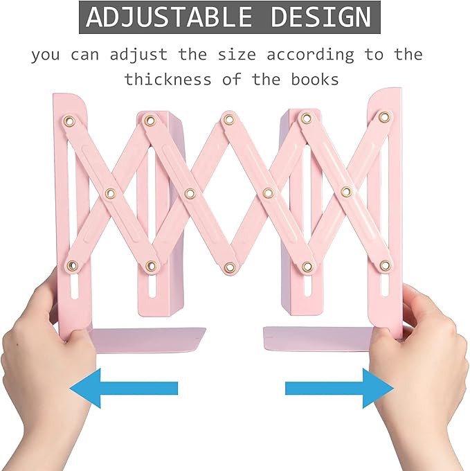 Aobopar Book Ends, Bookends for Shelves, Book Organizer for Desk, Metal Bookends for Heavy Books, Book Holders for Shelves, Suitable for Office, Home and School Use (Pink)