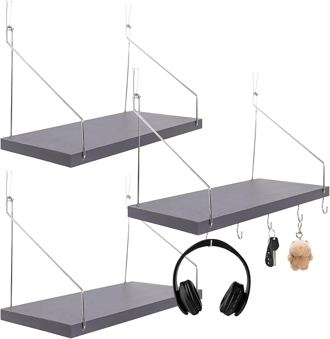 3-Pack Cubicle Shelf For Fabric Walls With Hooks：12x6.0in Gray Wooden Cubicle Shelf Hanging Organizer Silver Shelves Accessories Office Stylish Ations cubical Decorations For Women Desk work storage