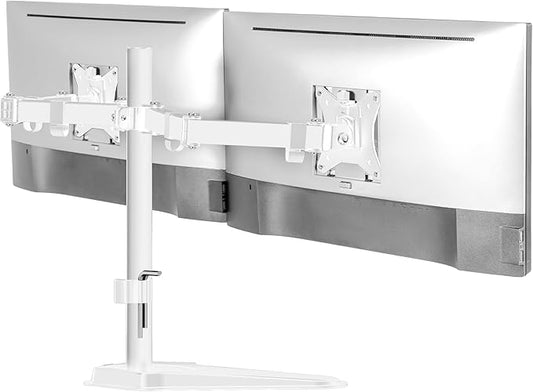 Mount-It! Dual Monitor Desk Stand Mount for 2 Screens VESA 75x75 & 100x100 | For Monitors up to 32”, Height Adjustable with Tilt, Swivel & Rotation