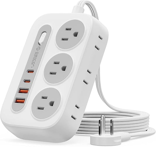 ORICO Surge Protector Power Strip, PD20W Multiple Outlets Extension Cord with 6 AC Outlets and 4 USB Charging Ports (2 USB-C), Flat Plug, 5Ft Mountable Outlet Extender for Office/Dorm ETL Listed- OG